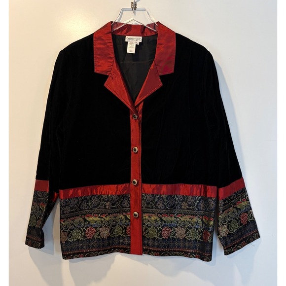 Coldwater Creek Jackets & Blazers - Coldwater Creek Vintage Velvet Tapestry Jacket Black Red Art to Wear Blazer L